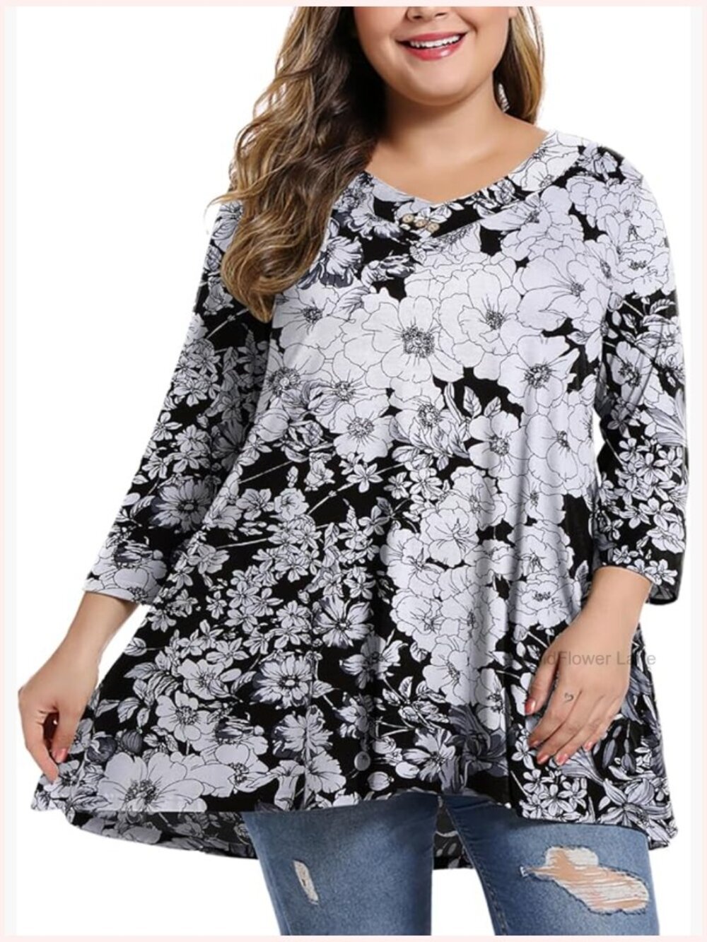 Plus Size 3/4 Sleeve V-Neck Tunic Top for Leggings